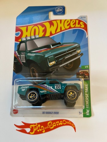 Hot Wheels 2024 # 038/250 - HW Reverse Rake 1/5 - '87 Dodge D100 - Teal - Picture 6 of 6