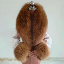 Women's Real Fox Fur Collar Scarf Warm Winter Scarves Shawl Wrist Cuffs One Set