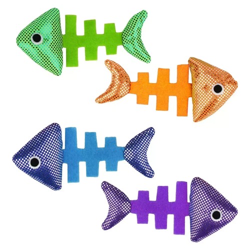 Multipet Fish Bone Crinkle Catnip Cat Toy, 4 Inch (Blue) - Picture 2 of 2