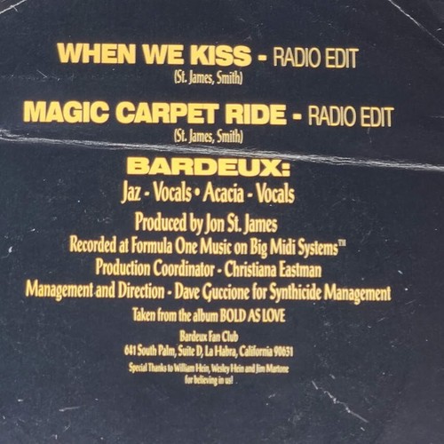 Bardeux When We Kiss / Magic Carpet Ride Radio Edit 45 RPM Vinyl 1988 Allied Pr - Picture 8 of 10