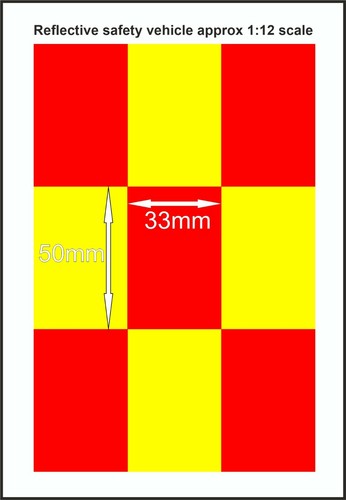 RC 1:12 Scale Reflective BATTENBURG VINYL STICKER A4 Landscape Yellow Red Vinyl - Bild 3 von 3