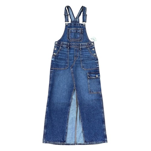 NWT American Eagle Denim Overall Maxi Dress Size XS Cargo Jumper Utility Slit