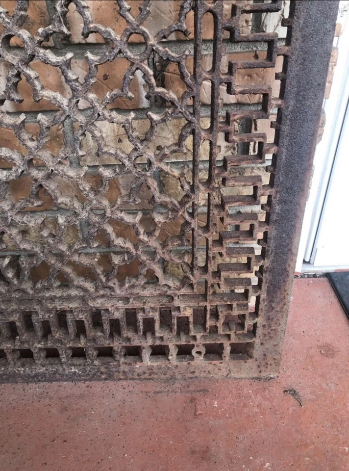 "Enorme rejilla de pared de piso de registro de hierro fundido antiguo ornamentado ~ 38 x 26""" Foto 4 de 4