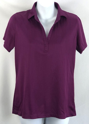 Port Authority Polo Top m Purple Check V- neck Short Sleeve Sateen Sports Preppy