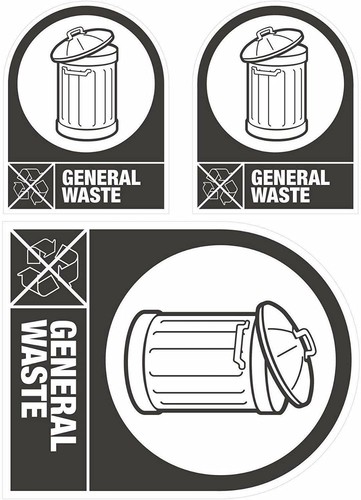 'General Waste' Self Adhesive Easy Application Wheelie Bin Sticker Rubbish Trash - Picture 4 of 4