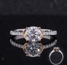 2CTW Round Cut DEF Moissanite Halo Wedding Engagement Ring 14k White Gold Plated