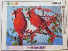 Diamond Art Painting COMPLETED HANDMADE 2 Red Cardinals Canvas 12 x 16"