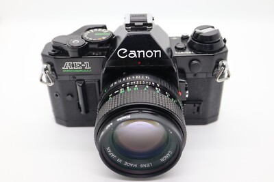 Near MINT]Canon AE-1 Program Black SLR Film Camera W/New FD NFD