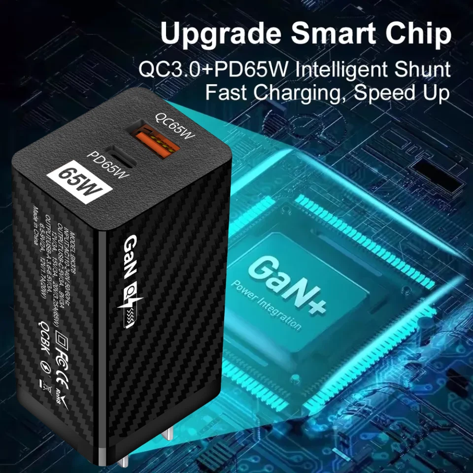 Actualización 2025 Cargador Súper Rápido 65W GaN USB PD Tipo-C Cable Para iPhone/Samsung Foto 3 de 4