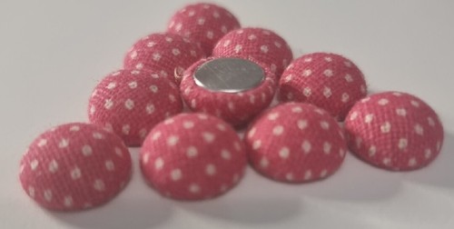 10 x Stoff bedeckter Knopf Flatback kein Loch zum Nähen (HANDWERK) ROSA/ROTER SPOT15 mm - Bild 2 von 2