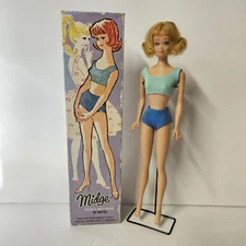 Midge Barbie's Best Friend Original 1962 #860 Blonde Blue Swim Suit Stand & Box