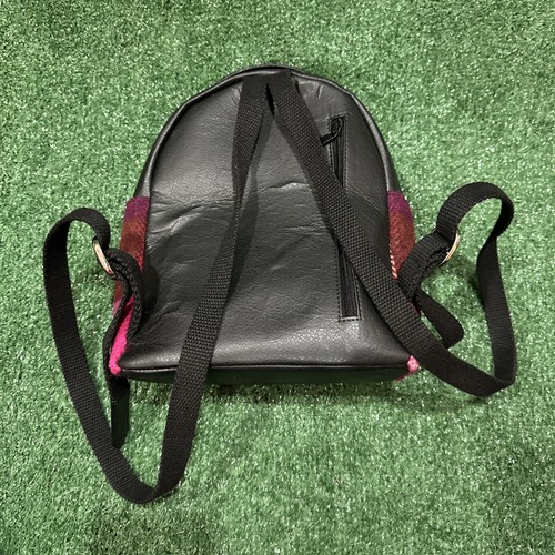 Hand Woven Pure Wool Harris Tweed & Leather Mini Backpack Pink/Black - Picture 3 of 9