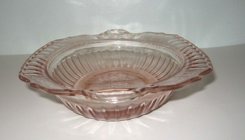 Rosa Depression Glas Servierschale Doppelgriff Wildblumen Vintage - Bild 5 von 7