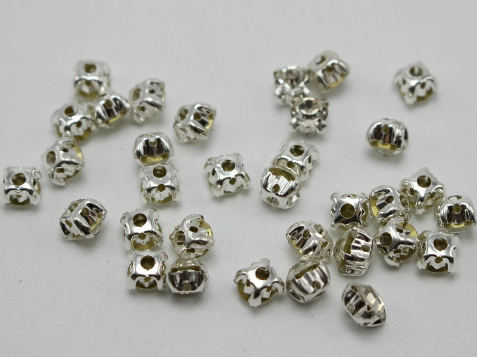 100 diamantes de imitación de cristal transparente plateado montes de rosas 6 mm coser cuentas Foto 3 de 4