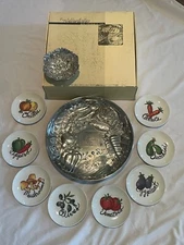 Lenox Chip and Dip Set "Vegetable Medley 10 piece Metal Serveware Plates New Box