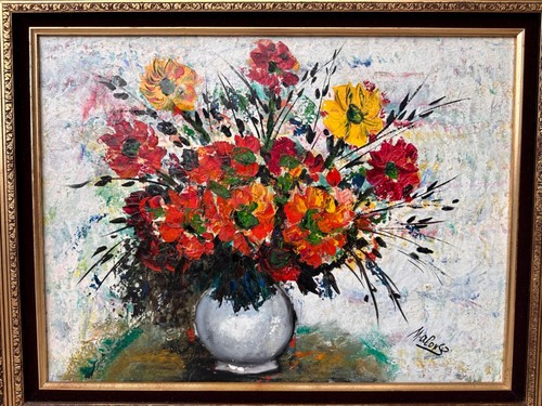 Mid Century Framed Signed Impressionist Still Life Floral Bouquet Oil Painting - 第 9/19 張圖片