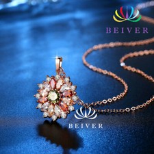 New Rose Gold Filled Luxury Flower AAAAA CZ Pendant Necklace