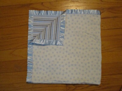 HTF Child of Mine Flannel Satin Trim Paw Prints/Stripes Baby Blanket/Lovey