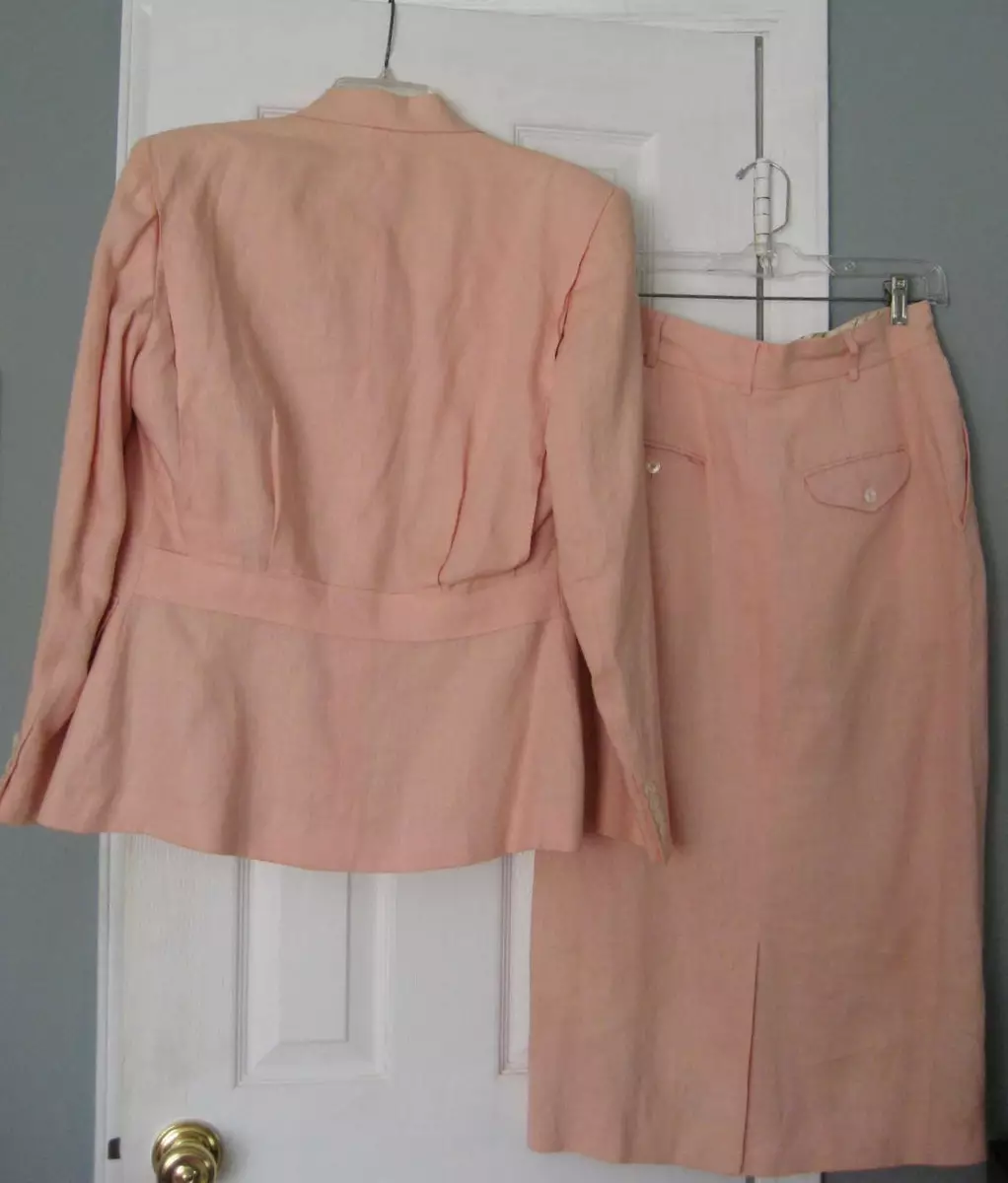 1980s Ralph Lauren Pink Linen 2 Pc Suit Blazer Jacket &