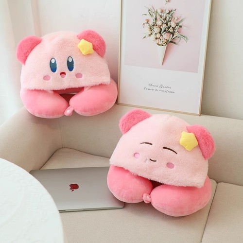 2x Happy Kirbuy U-förmiges weiches Nackenkissen mit Kapuze für tägliche Reisen weiches Plüschkissen