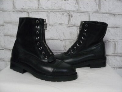$348 All Saints Black Leather Ariel Zipper Lace Combat Boots
