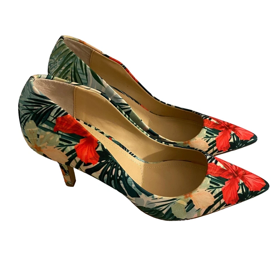 Tacones de aguja con estampado de hibisco tropical Charles by Charles David para mujer talla 7M Foto 3 de 4