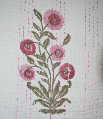 Indian Hand Block Print kantha Quilt Blanket Cotton King Bedspread Gudari Throw - Picture 9 of 10