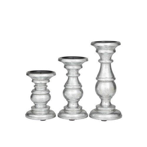 3 Piece Mango Wood Silver Candle Holders Set Pillar Tall Elegant Home Decor New - Picture 8 of 9