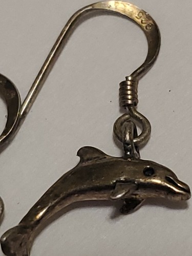 Vtg Jumping Dolphins 925 Sterling Silver Estate Earrings Set Nautical Porpoises - Picture 4 of 6