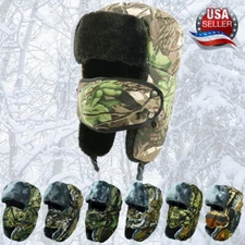 Winter Outdoor Earflap Trapper Hat Camo Fur Warm Russian Aviator Thick Ski Cap