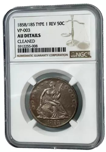 1858/185 Type 1 Rev. VP-003-Double Date Seated Liberty Half Dollar NGC AU Detail