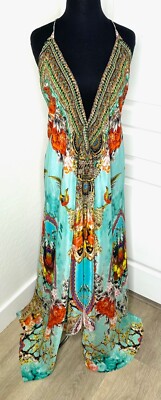 SHAHIDA PARIDES Rhinestone 3-Way Convertible Silk Maxi Hi-Lo Dress O/S S M L XL