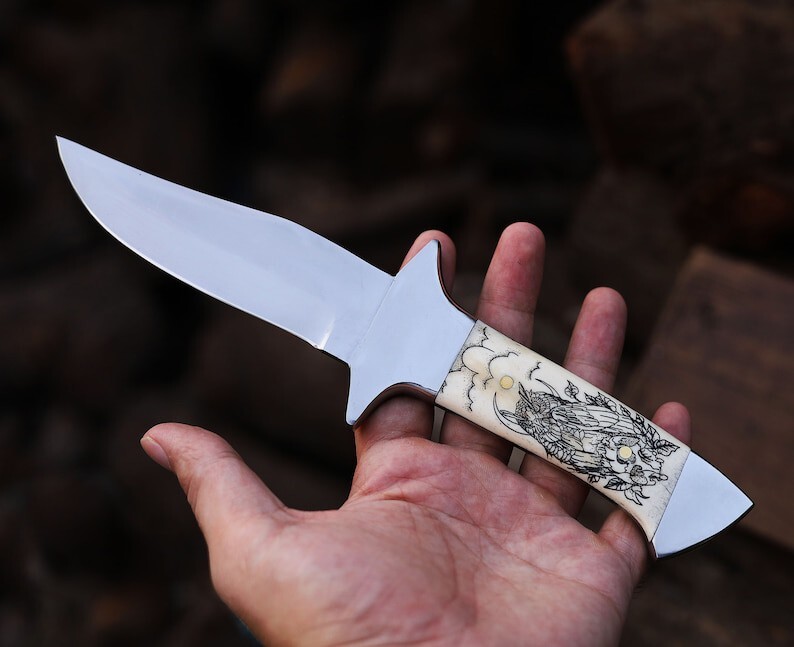 Premium D2 Steel Engraved Hunting Knife with Rosewood Handle
