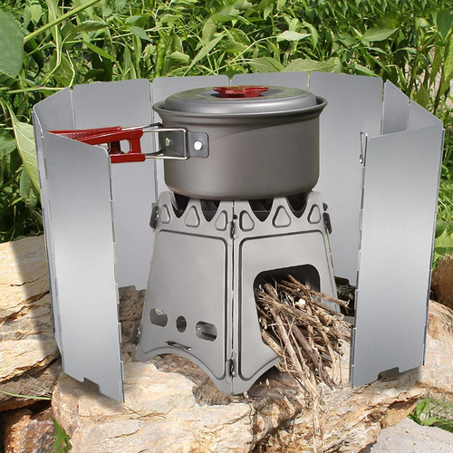 Stove Windscreen, 10 Plates Stove Windshield, Folding Aluminum Camping Burner W - Picture 8 of 12