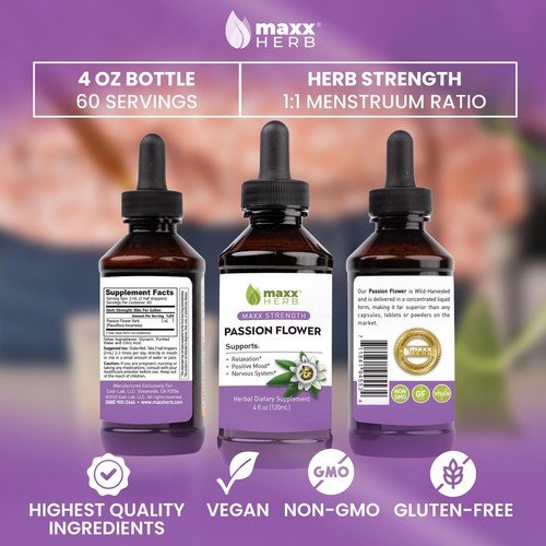 Extracto de flor Maxx Herb Passion para alivio del estrés, relajación y sueño, 4 oz - Imagen 5 de 6