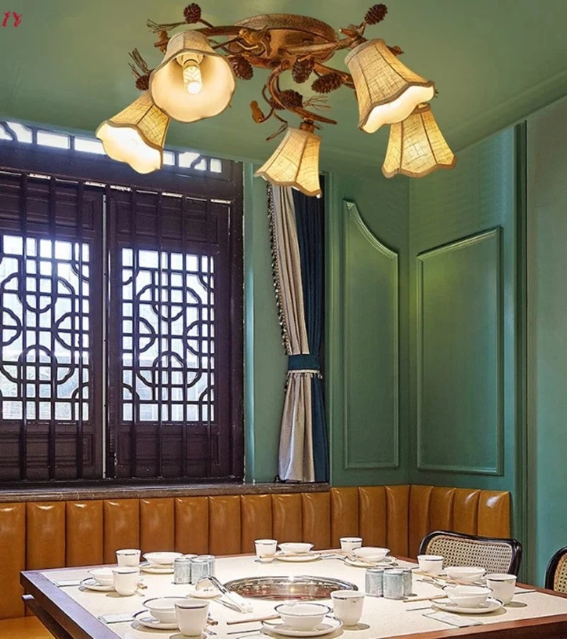  Flush Mount Ceiling Light Rustic Chandelier Bird Pinecone Fixtures 5/8 Lights - Image 2 of 4