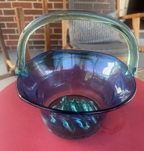 VTG BLENKO 1980s Big Sky Line GLASS BASKET Don Shepherd VERY RARE HTF