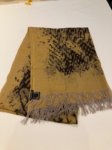 Eileen Fisher Wollschal Rechteck 81” x 28” Gaze leicht Fransen khaki grau