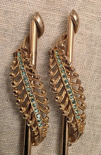 Vtg Salad Serv. Spoon & Fork Gold Tone Rhinestone Handle MCM Hollywood Regency