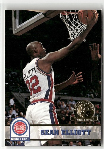 1993-94 HOOPS #331 SEAN ELLIOTT FIFTH ANNIVERSARY GOLD DETROIT PISTONS - Afbeelding 1 van 2