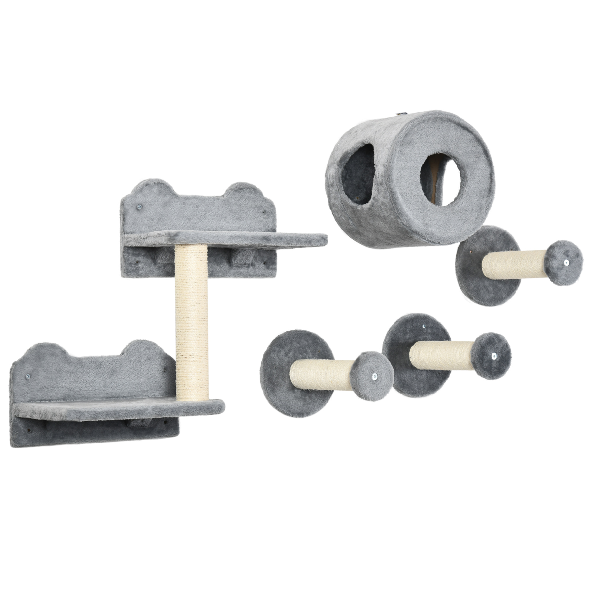 Pawhut Grey 5Pcs Cat Wall Furniture W/ Perch, Cat Condo, Scratching Post In - Image 3