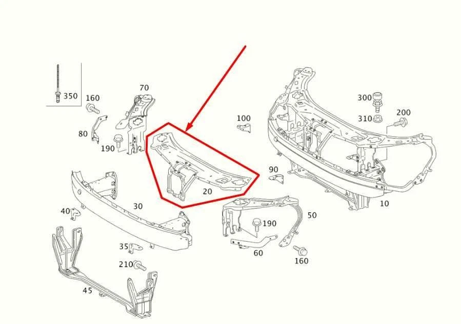 10-13 Mercedes-Benz S550 Radiator Support Upper Tie Bar Stiffener 221-620-01-72 - Image 2 of 4