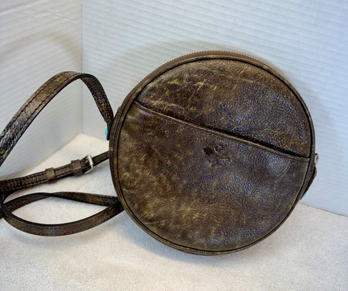 Patricia Nash Tooled Leather Round Crossbody Bag Turquoise Floral Western Boho - Afbeelding 5 van 12