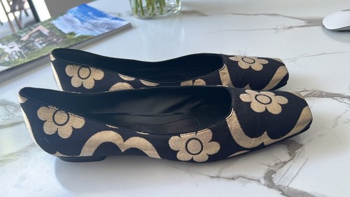 Pollini made in Italy Satin/Leather Black Gold Shoes Size 40/UK 7 - Picture 8 of 23