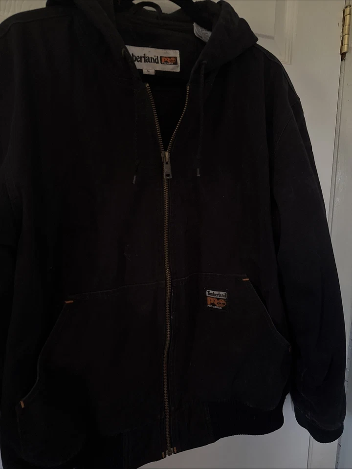 Timberland  pro series Mens Canvas Black Hooded jacket distress Lg Work Wear - Image 2 of 4