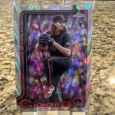 Rhett Lowder 2025 Topps Chrome #147 RayWave Refractor (RC) Reds + Base Card