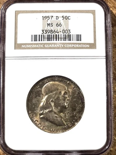 1957 D 50C Franklin Half Dollar NGC MS 66