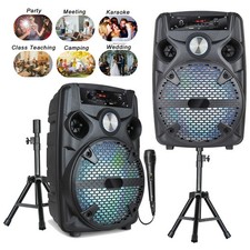 8" 1100W Rechargeable Bluetooth Party Speaker Subwoofer TF FM AUX w/ Mic Stand