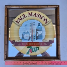 Rare 7UP & Paul Masson Thermometer Mirrored Bar Sign by Glass Graphic CA Vintage