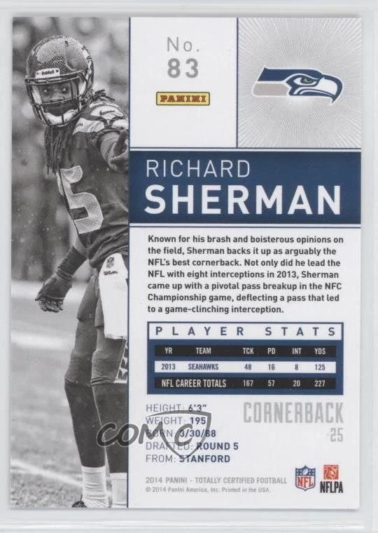 2014 Panini Totally Certified Richard Sherman #83 - Image 2 of 2